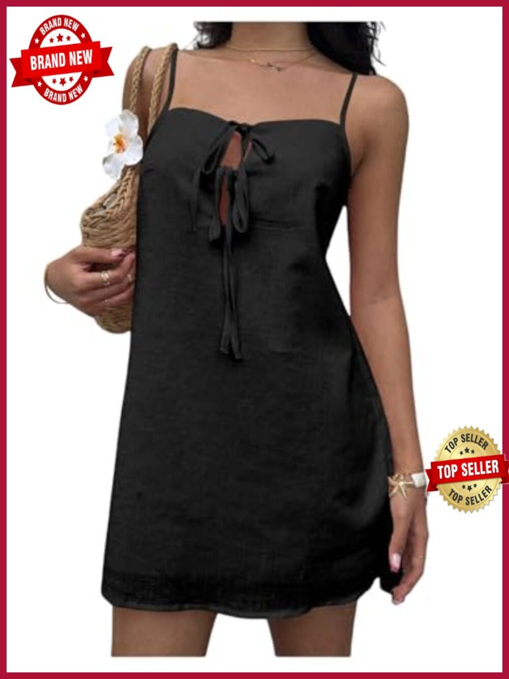 Floerns Women's Summer Tie Front Cami Dress Spaghetti Strap Mini Dress